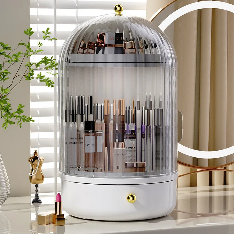 360° Rotating Makeup Organizer Luxury Spinning Storage Display Case Large Capacity Cosmetics Storage Vanity Shelf Countertop