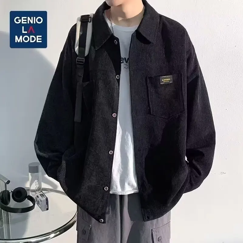 Camisa de pana de manga larga para hombre, camisa de otoño e invierno con terciopelo grueso para uso informal