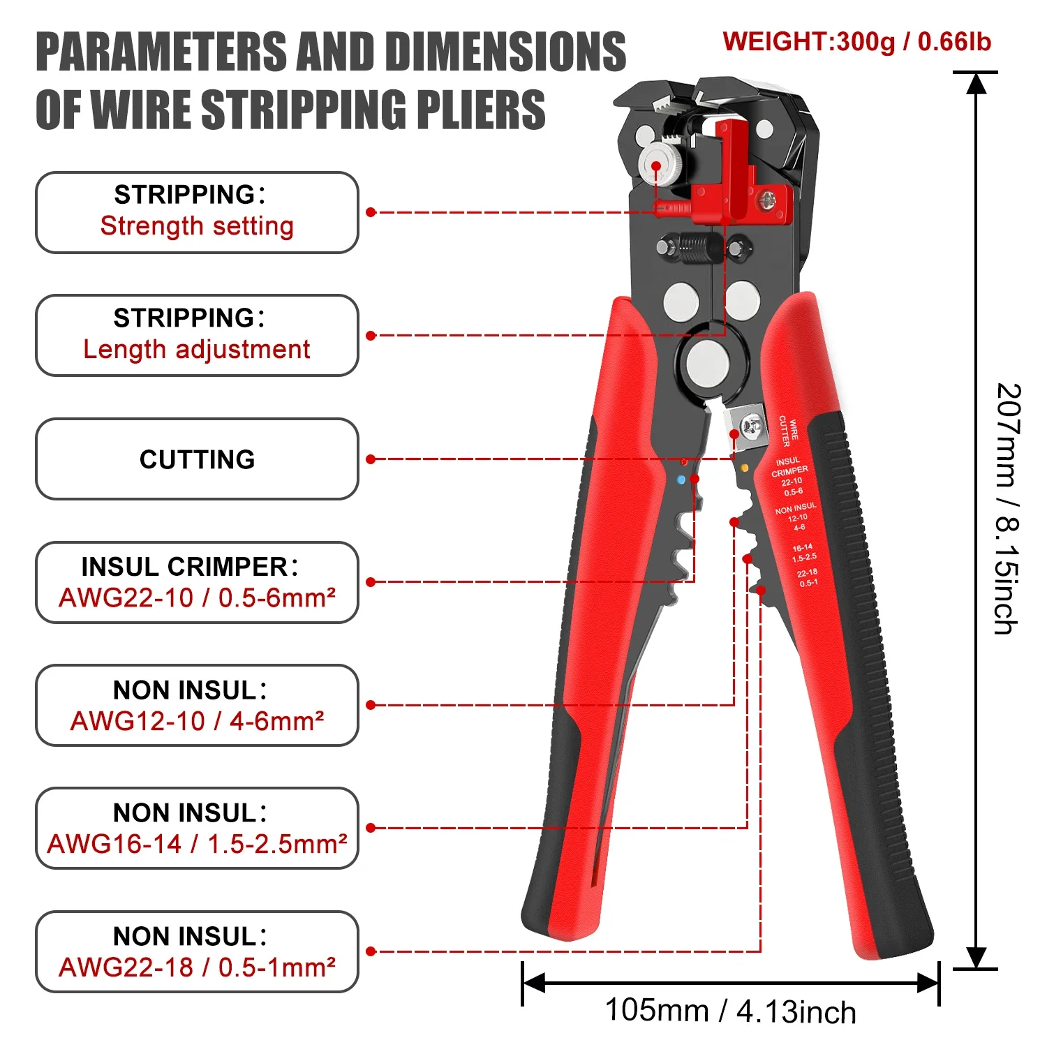 3 in 1 Automatic Wire Stripper Plier, Cutting Crimping Plier AWG24-10 0.5-6mm² Self Adjusting Electrical Cable Strippers Tool