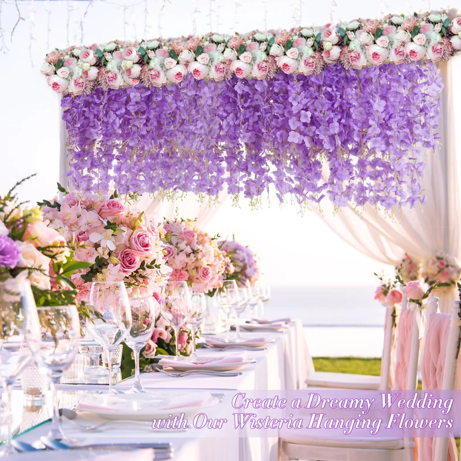 12pcs Wisteria Hanging Flowers Hanging Flowers Artificial Wisteria Garland Flower Vines Garland for Backdrop Wedding Decor