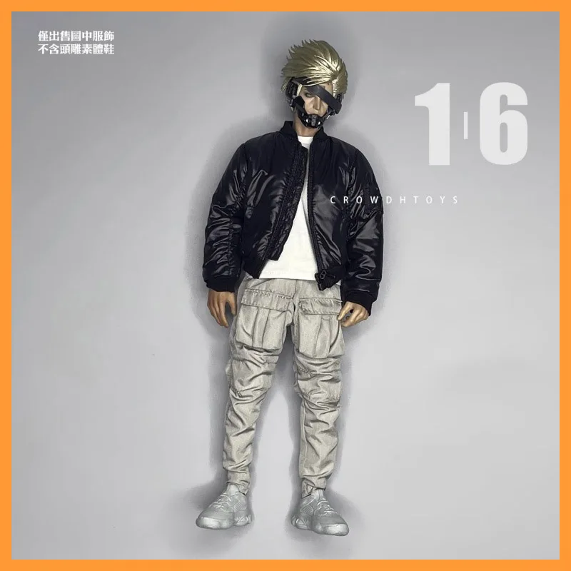 

1/6 Scale CROWDHTOYS Black Matte Round Tie Zipper Male Soldier Jacket Cotton Jacket Fit 12inch Action Figure Model Toys