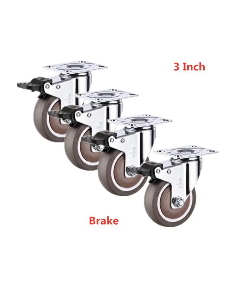 

4 Pcs/Lot 3 Inch Brake Caster Rubber Mute Light Furniture Medical Shelf Ventilator Wheel Desk Chair