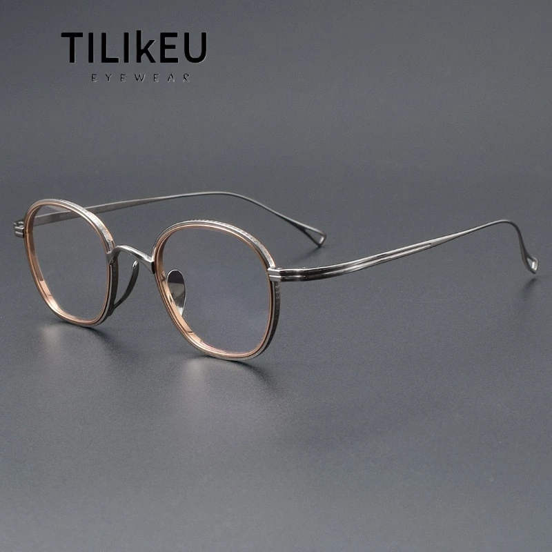 

Vintage Square Pure Titanium Eyeglasses Frames for Men Designers Handmade Retro Carving Full-Rim Prescription Glasses for Women