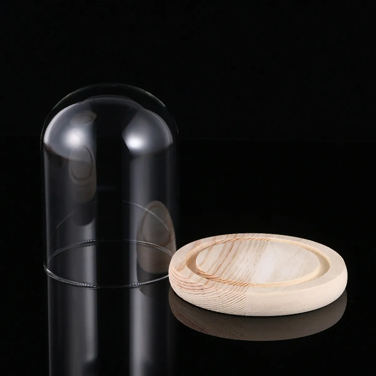 9x15cm Transparent Glass Dome Eternal Flower Display Case Made of Premium Glass Solid Wood Antislip Base Compact for DIY Craft