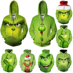 Hoodie Sweaters Merry Christmas Green Hairy 3D Print Monster Sweatshirt Party Warm Long Sleeve Adults Kids Anime Cosplay Costume