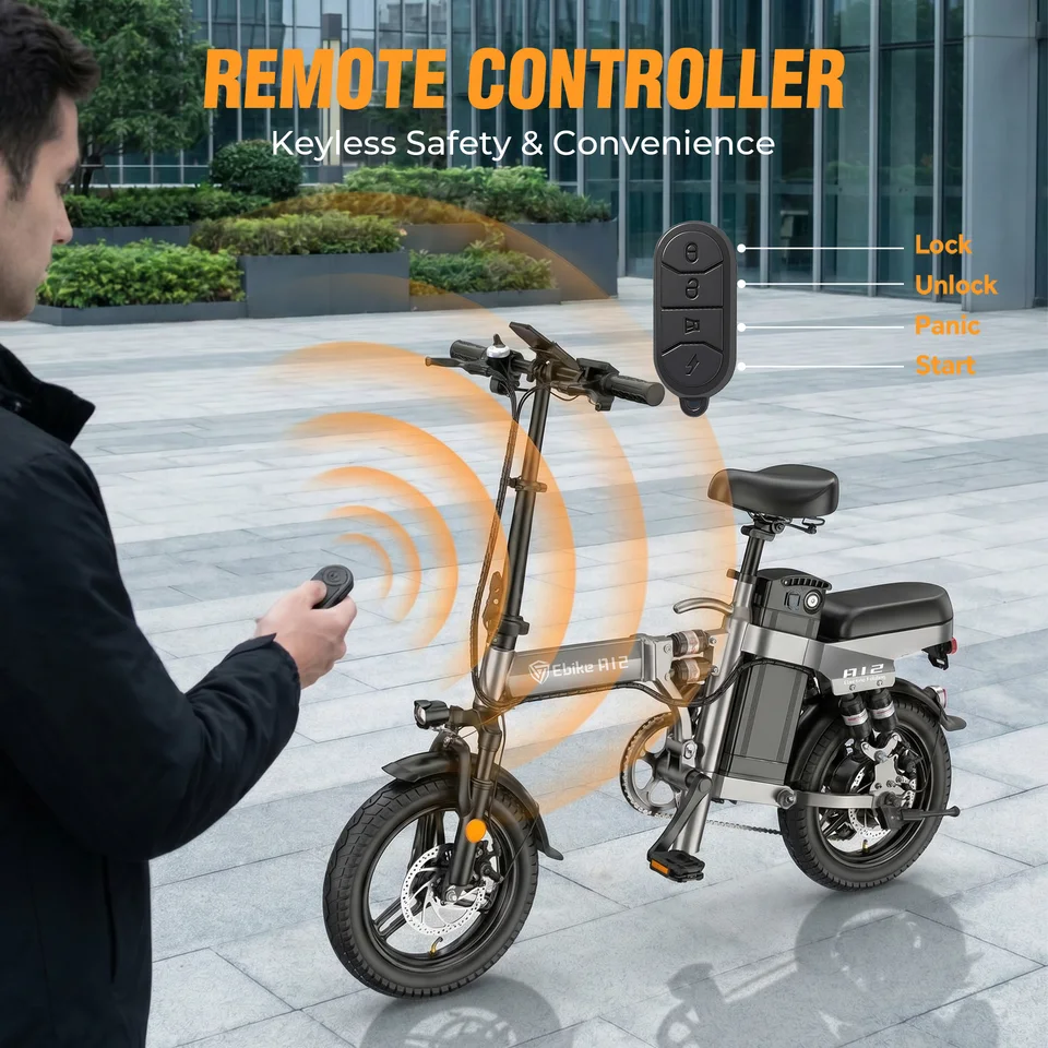 DTTZH A12 Folding Electric Bike for Adults, 14" Commuter E-Bike, 1000W Peak Motor, 48V 15Ah Removable Battery, 60 Miles Range, Remote Start, UL 2849 Certified image 5