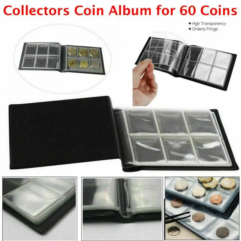 60Pockets Coin Album Scrapbook Leather Storage Bag High Quality Collection Album Suitable for Medallions Badges Coin