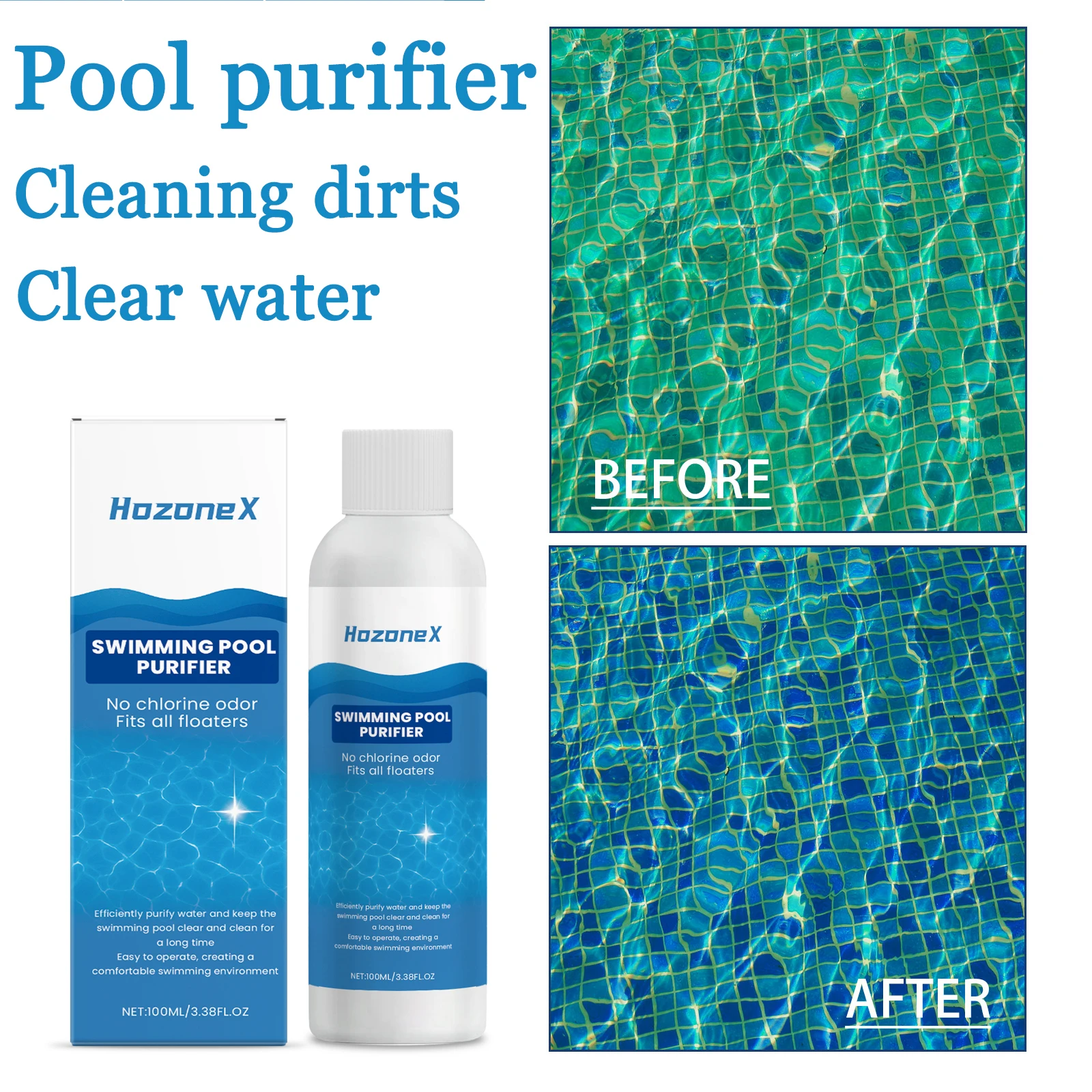 100ML Swimming Pool Purifier Agents Fast Dissolve Stains Improve Water Quality Odorless Long Lasting Pool Maintenance Liquid