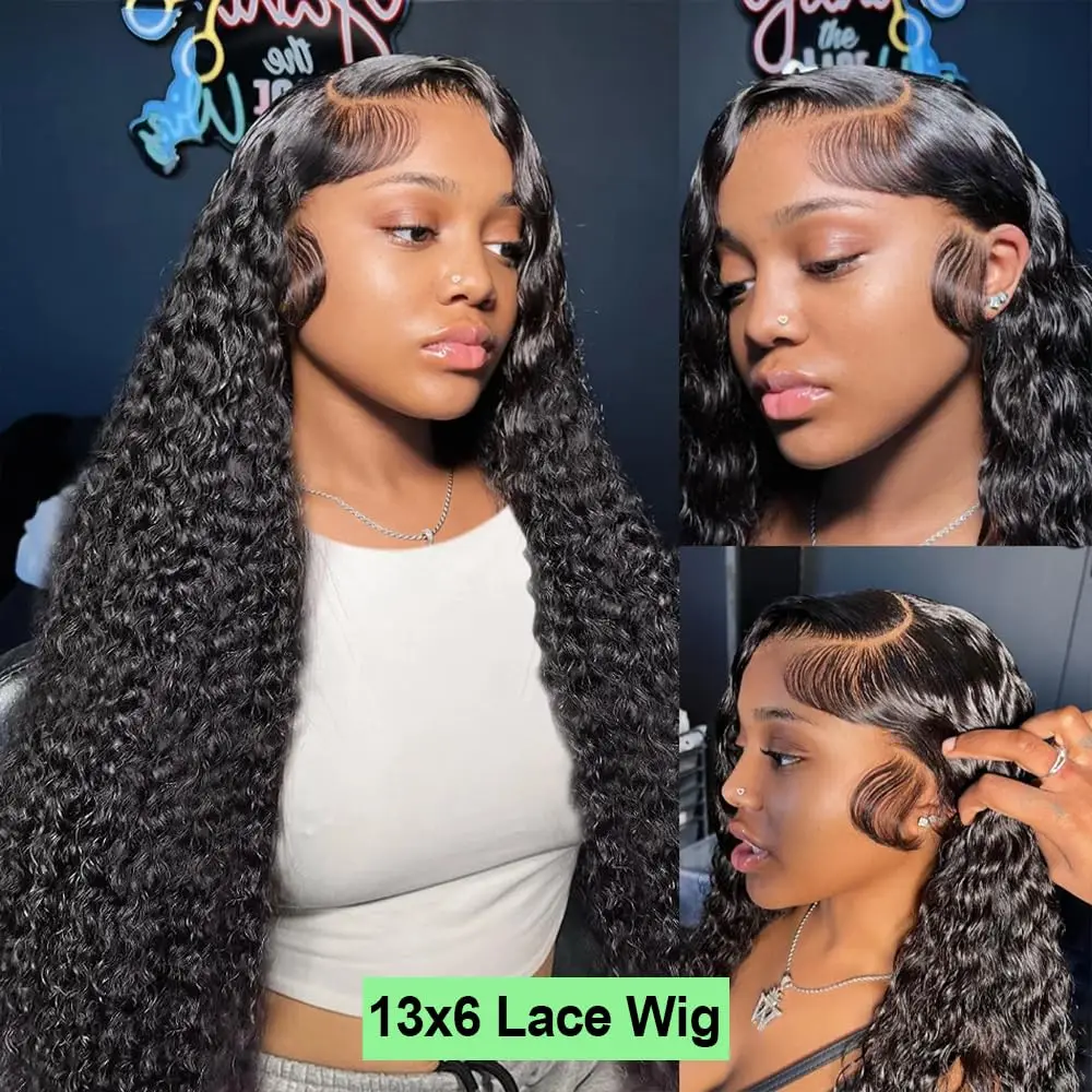 Wig Rambut Asli Deep Wave Lace Front Pre Plucked Untuk Wanita Rambut Remy Kepadatan 200% 30 Inch Keriting 13x6 HD Lace Front Wig Rambut Asli