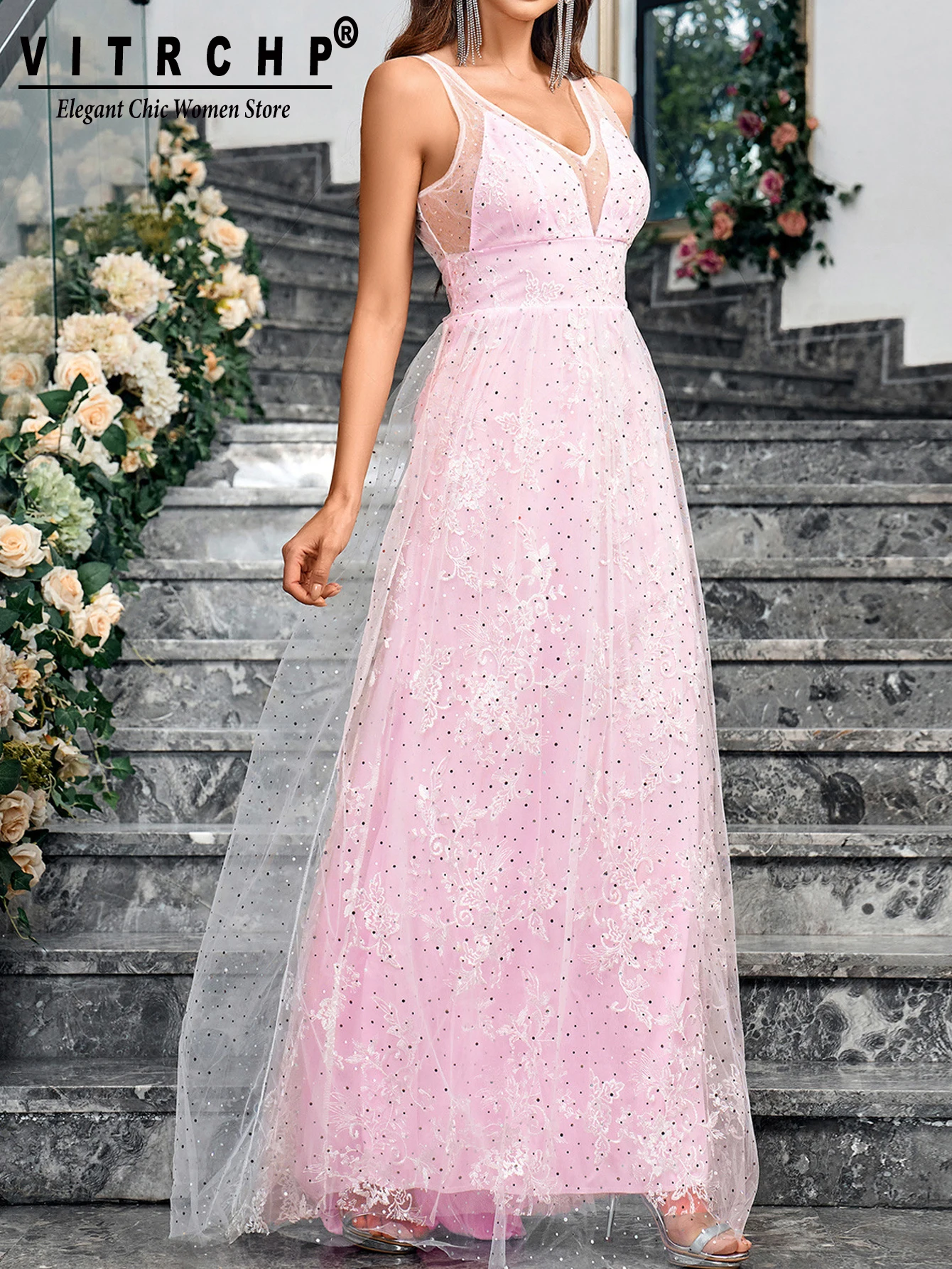 2025 New Wedding Dress Fashionable Elegant Flowering Sexy V-neck Sleeveless Various Colors Printed Lace Evening Party Dresses