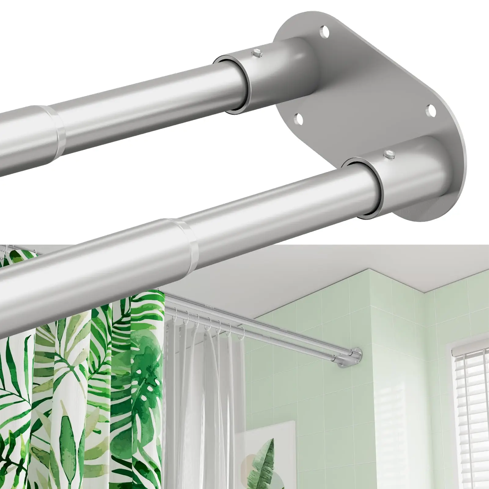 

Double Shower Curtain Rod Adjustable 28-76 Inches Wall Mounted Rustproof Stainless Steel