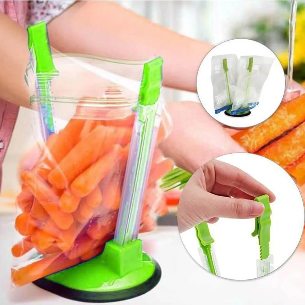 New Hot Kitchen Gadget Anti-Slip Adjustable Hang Bag Opener Bag Holder Bag Clip Baggy Rack For Kitchen