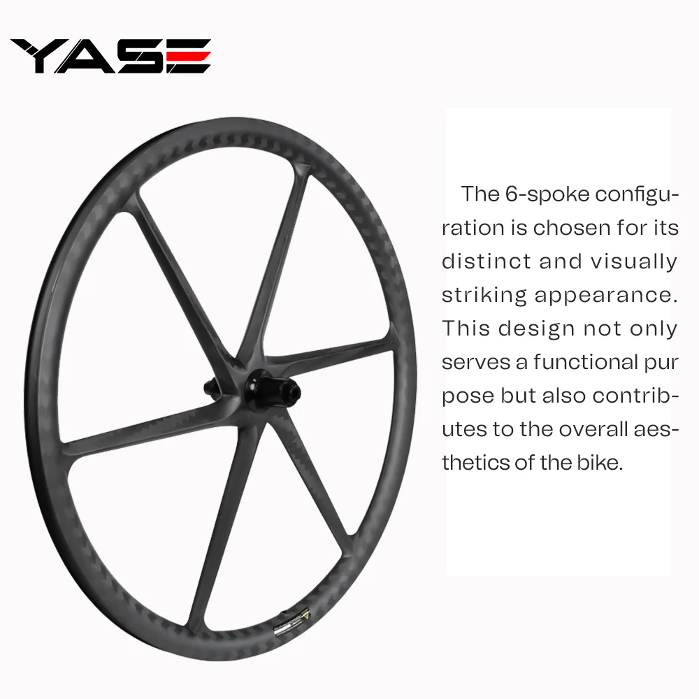 700c Road Bike Carbon Wheelset Disc Tubeless 6 Spoke Wheels 34mm Depth 25mm Width Bicycle Wheel  Center Lock Thru Axle Hub