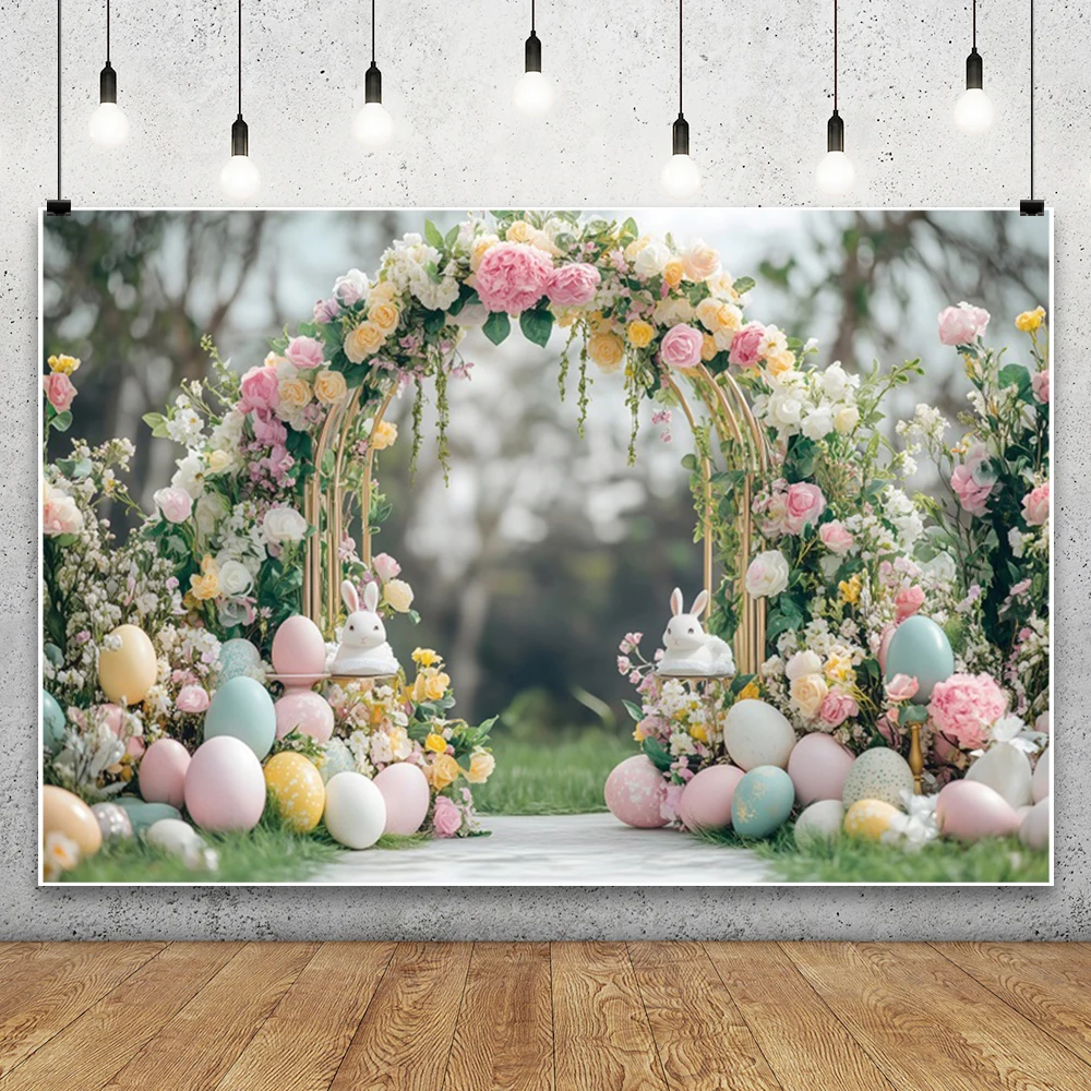 أرنب عيد الفصح خلفية عيد الفصح الأرنب الملونة البيض سياج الربيع حديقة التصوير خلفية عطلة الصورة استوديو تبادل لاطلاق النار
