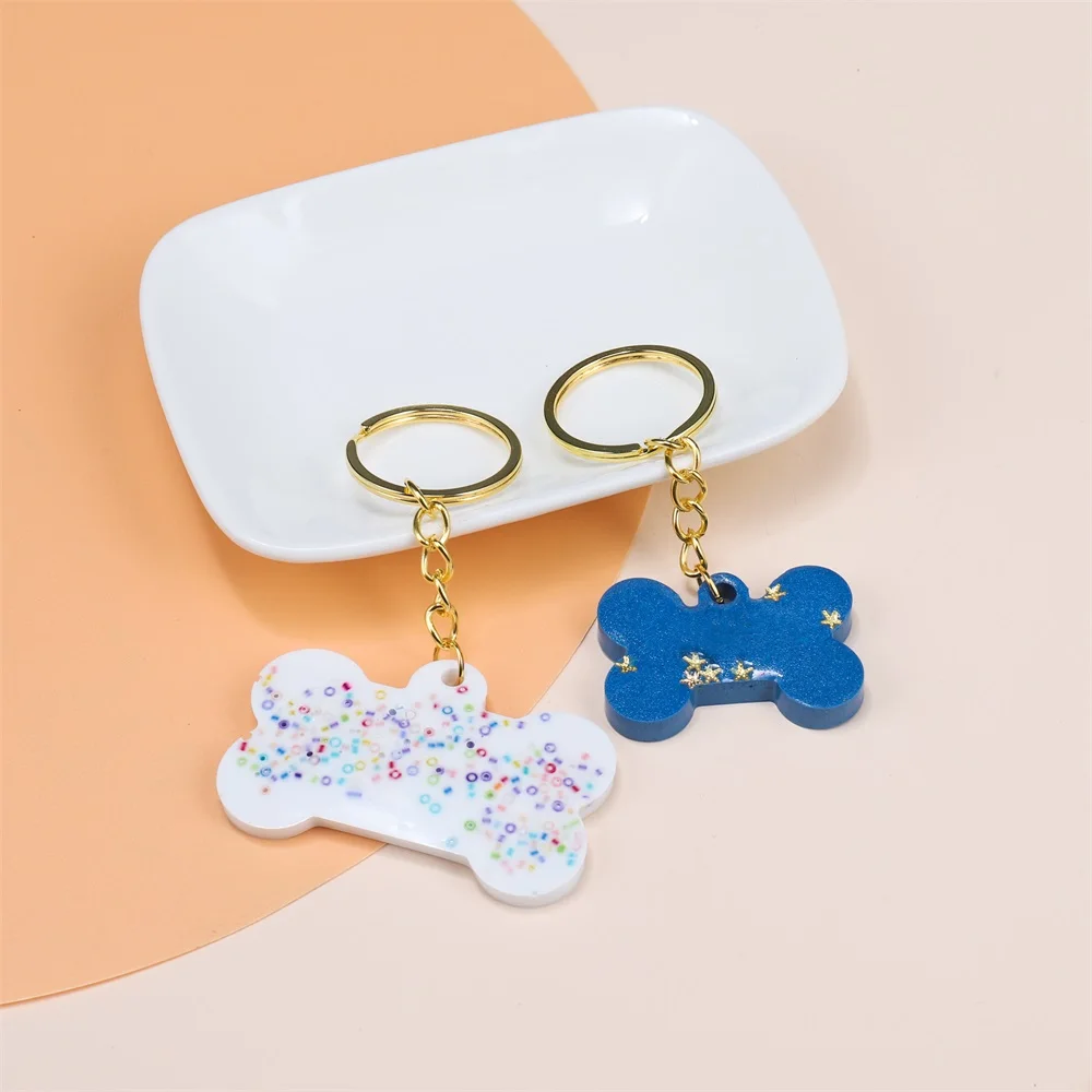 2 Sizes DIY Dog Tag Bone Shaped Keychain Casting Silicone Mould Crafts Key Chain Pendant Making Tools Crystal Epoxy Resin Mold