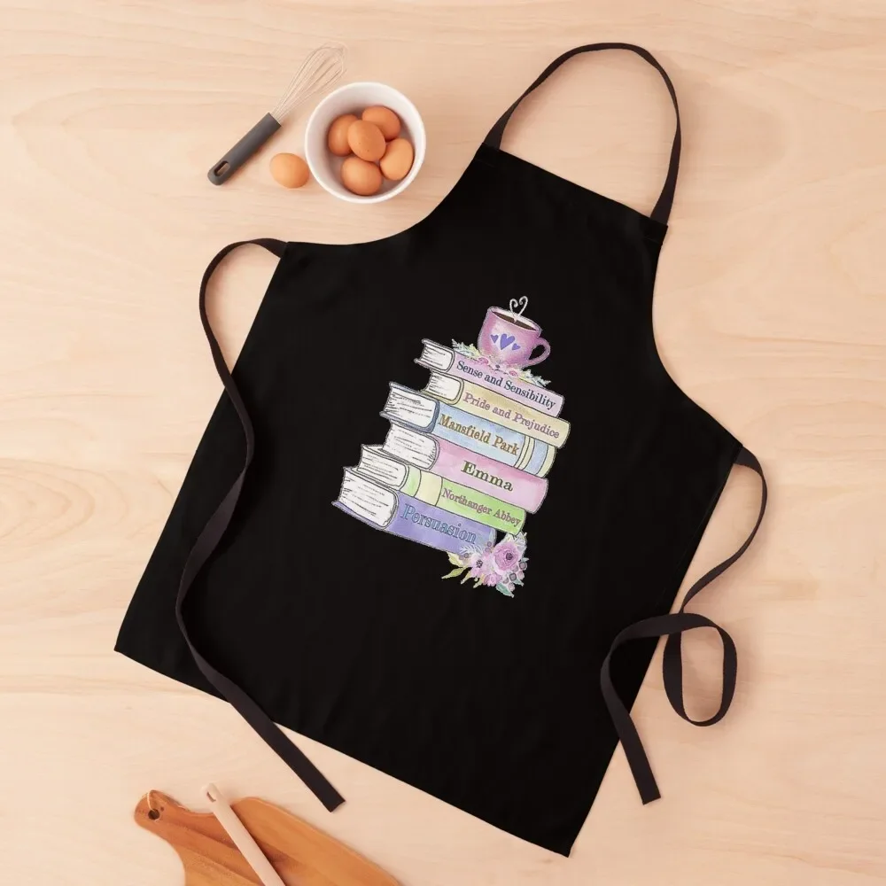 Jane Austen Book Stack Pride and Prejudice Literary Quotes Book Club Apron professional hairdressing painting Apron