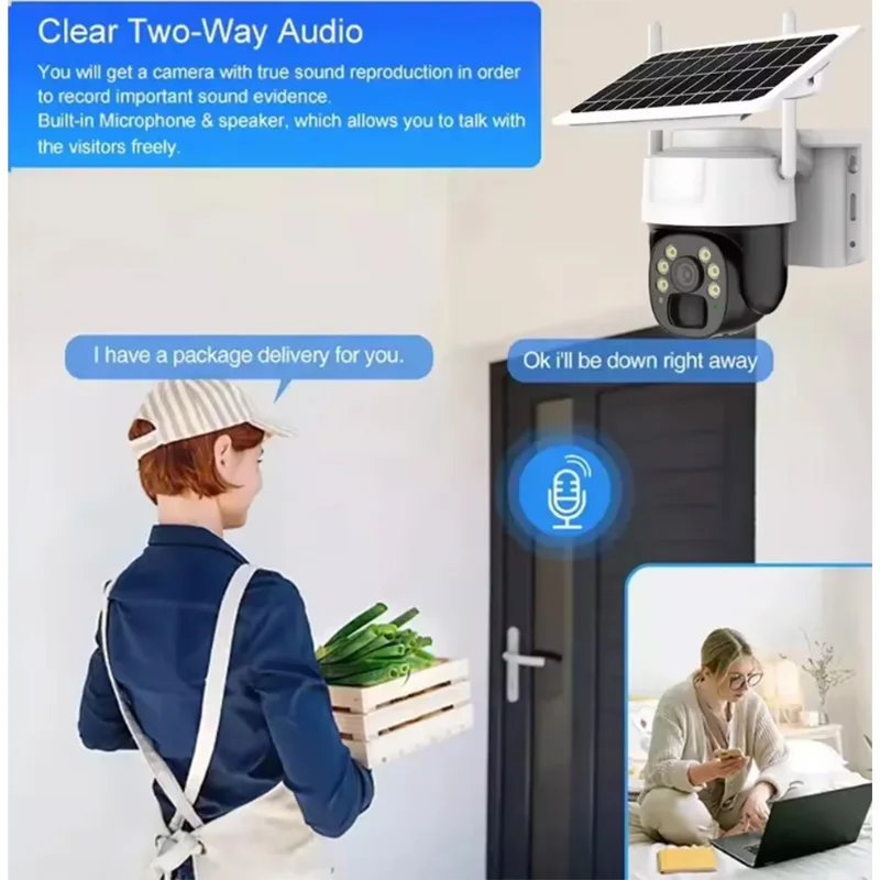 Saikiot-Câmera de Segurança CCTV Externa, Câmera Painel Solar, Detecção PIR, Visão Noturna Colorida, WiFi, 4G Sim, V380 Pro