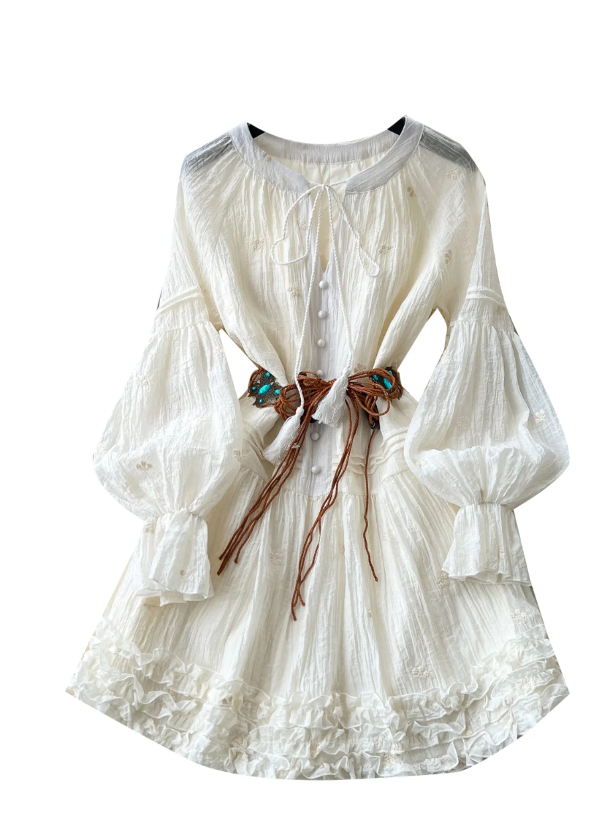 Vaion Sle Femme Dr 2025 Printemps Ceinture Taille Bouton unique Lanterne Sve Ourlet en dentelle Fée Or Jupe Version coréenne...