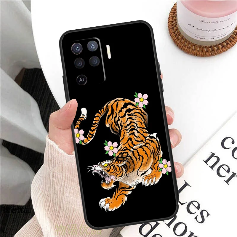 Чехол «японский Тигр» для OPPO A74 A94 A54 A15 A3S A5S A1K A52 A72 A83 A91 A93 A53S A5 A9 A31 A53