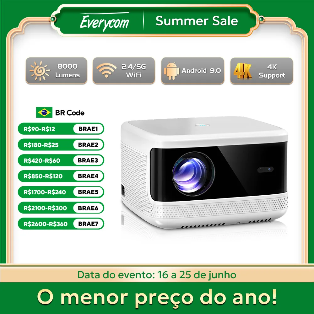 جهاز عرض Everycom Touyinger T5W Beam 1080P FHD 4K جهاز عرض تلفزيوني ذكي LED فيديو أندرويد 5G WIFI مسرح منزلي