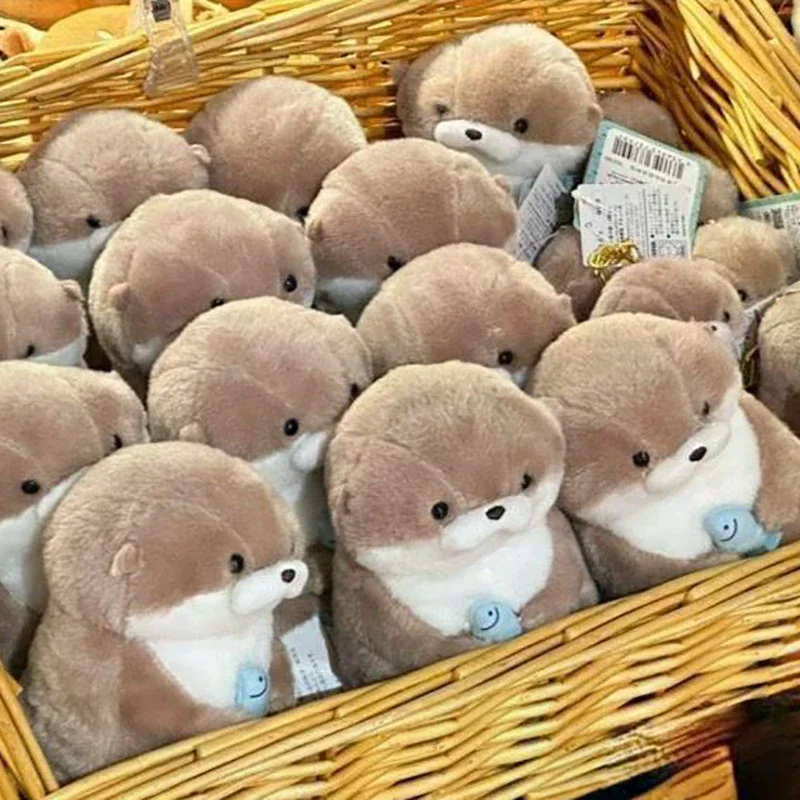 Cute Otters Holding Fish Plush Keyrings Lightweight Hanging Pendant Props For School Bag Key Wallet view 4