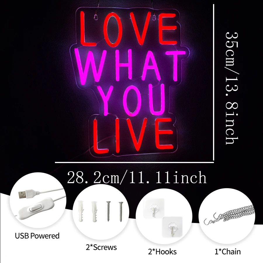 Love What You Live Neon Sign For Wall Decor,Light Up Sign For Bedroom,Living Room,Wedding Party,Man Cave,Valentine'S Day Gift