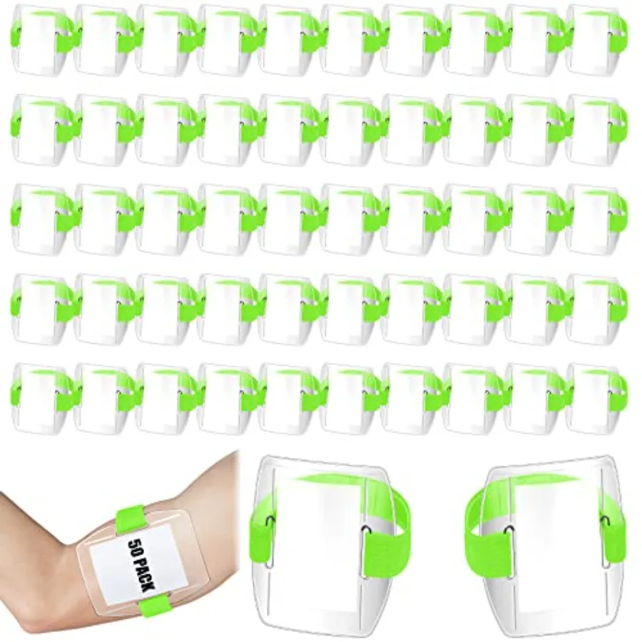 

50 шт. держателей для бейджей на руку, нарукавные бейджи-держатели, оптовая партия, прозрачные ПВХ-держатели с регулируемым эластичным ремешком, прозрачные именные бейджи для работы