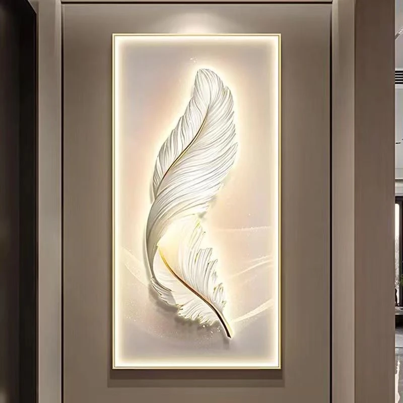 Modern Wall decoration feather artworks hanging paintings remote control LED Mural lamps bedroom hallway living room dining room