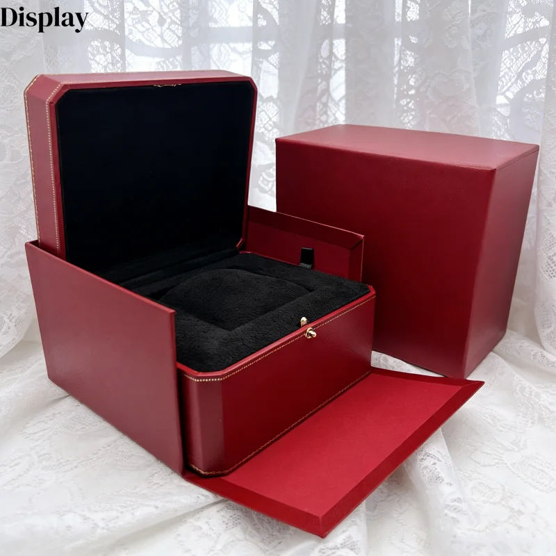 

Коробка для хранения и демонстрации часов из красного бархата для мужчин и женщин с бумажным пакетом для автоматических, механических и кварцевых часов, подарочные коробки