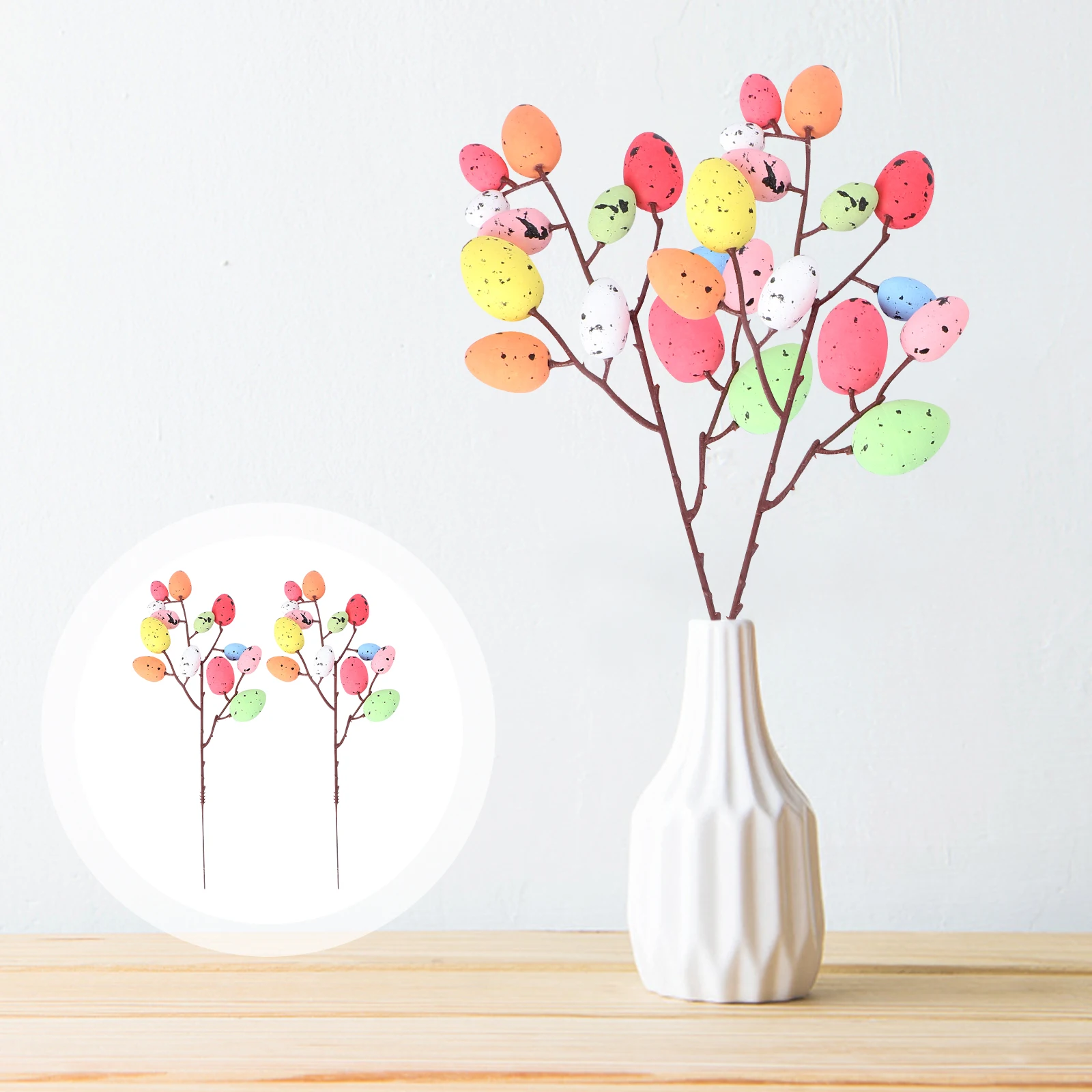 2 Peças de Ovos de Páscoa Coloridos Simulados para Decoração de Festa de Páscoa, Arranjo Floral e Materiais para Artesanato DIY