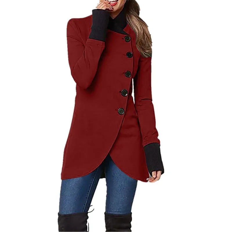 2026 New Autumn And Winter Women's Coat Solid Color With Button Hem Cross Fashionable Comfortable Versatile Daily Commuting Coat