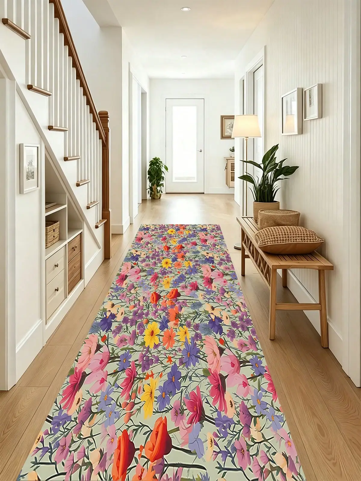 Pastoral Floral & Grass Print  Runner Rugs Aisle Runners Long Carpet Featuring Water Absorption  Anti-Slip Properties Suitable Restaurants Kitchens Bedrooms Laundry Room Corridors Christmas  Halloween Wedding  Birthday Decoration Floor Mat
