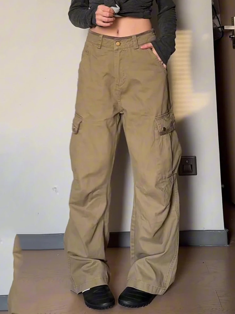 

Women's Autumn New High Street Wide Leg Cargo Pants American Style Retro Multi-pocket Loose Fashion Straight Leg Pants