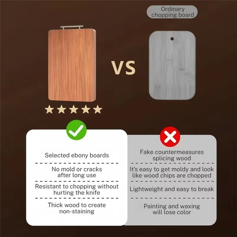 Tabla de cortar de doble cara ABFS en madera de ébano, tabla de cortar de madera maciza antibacteriana, a prueba de moho para cocina