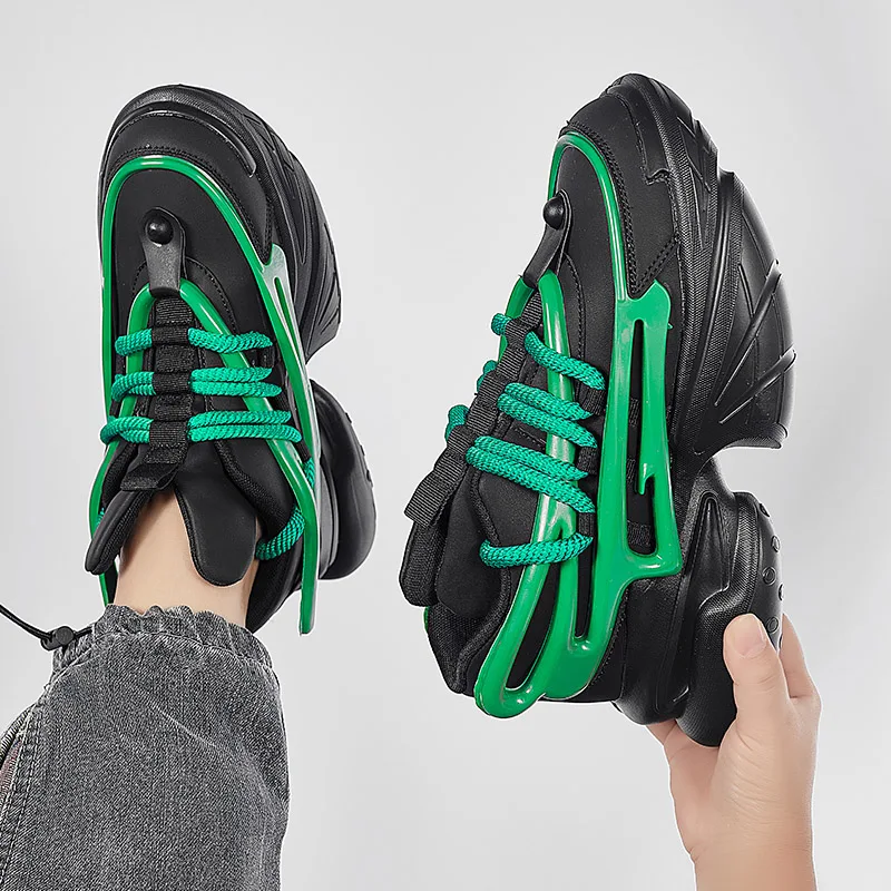 Men Fashion Chunky Sole Sneakers Breathable Lightweight Height Increasing Casual School Street Footwear