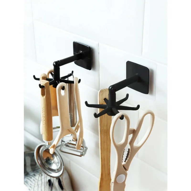 

1pc 360 Degree Rotatable Pp Punch Free Six Claw Hook Kitchen Spatula Spoon Storage Wall Mounted Hanger