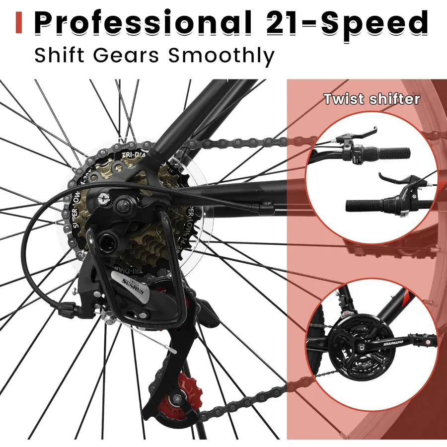 26 Inch Mountain Bike with Classic 21 Speeds V Brake for Adults and Teens Durable Carbon Steel Frame Designed for Trail Ridi