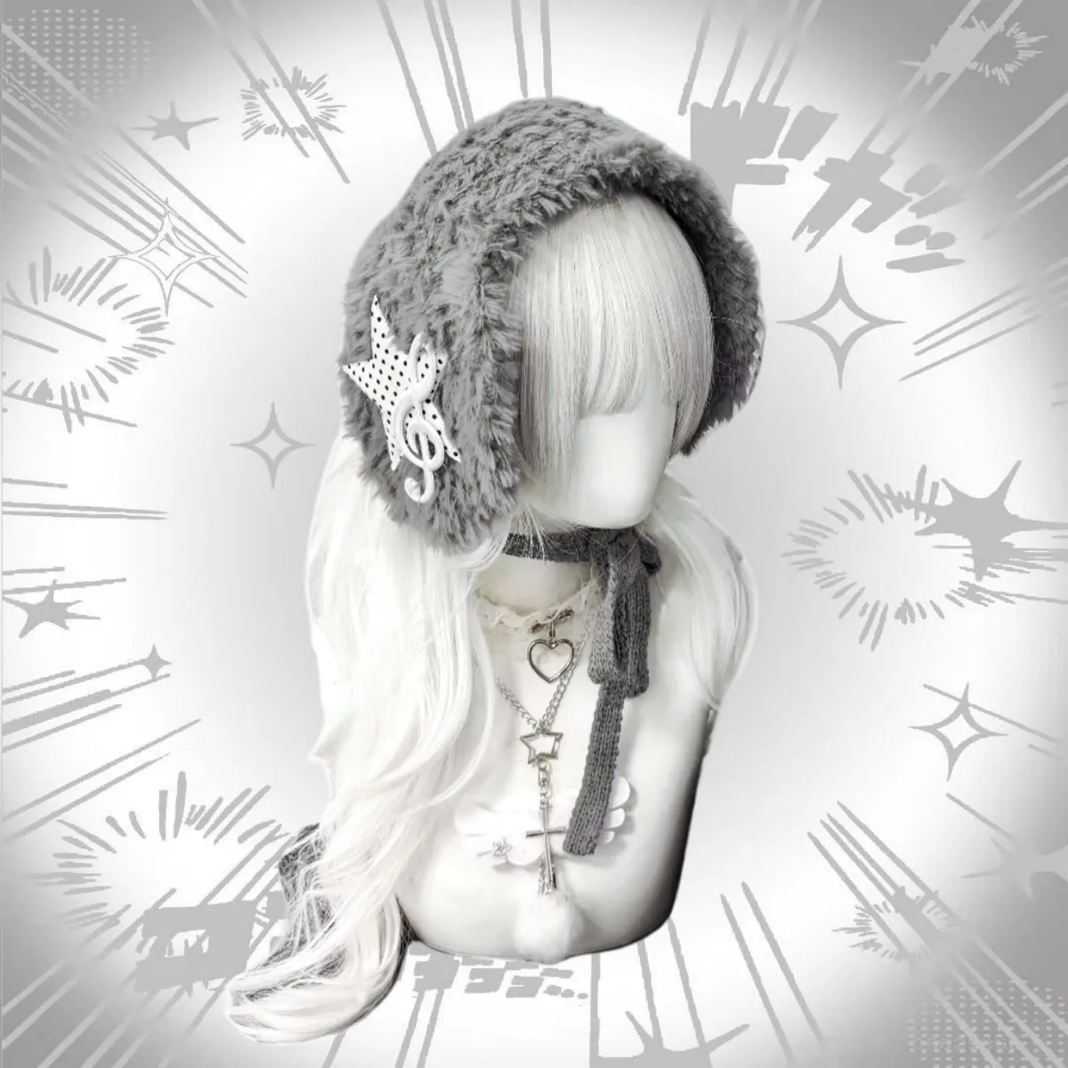 

Оригинальные ноты в горошек со звездами, древние ранние плюшевые наушники, милый зимний теплый шарф, повязка для волос, субкультура, корейские милые наушники