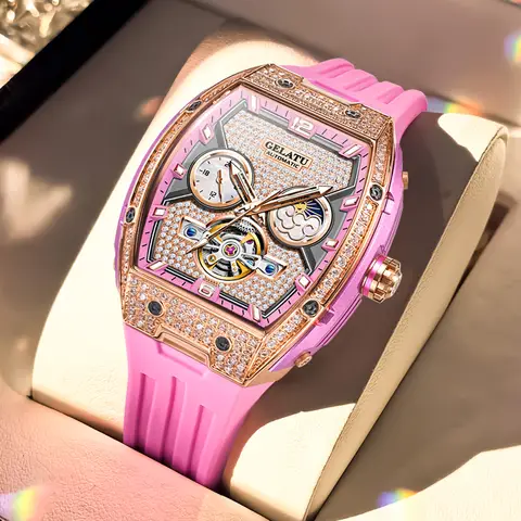 GELATU beautiful ladies' watches waterproof Diamond dial Automatic mechanical watch for women skeleton genuine brand wristwatch