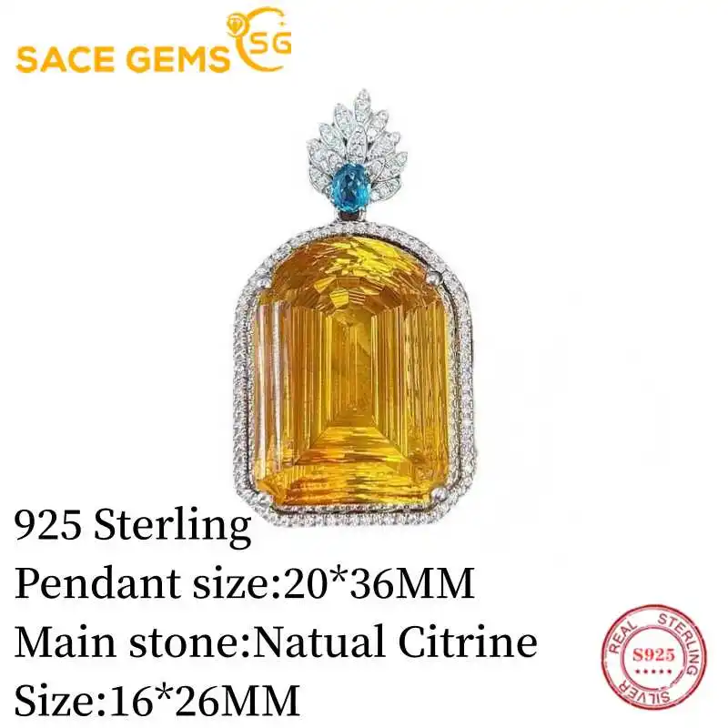 Sazemy 925 srebro Sterling certyfikowane 19*26MM Natual Citrine wisiorek naszyjniki dla kobiet zaręczynowe imprezowa, koktajlowa szlachetna biżuteria