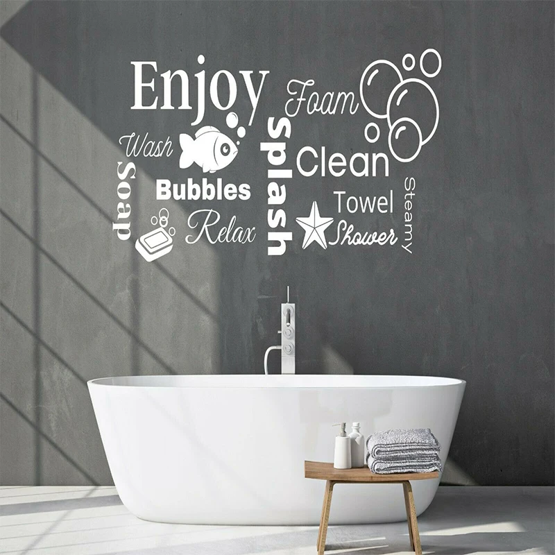 Decal Quote Cute Sticker Enjoy Relaxing Wall Art Bathroom Shower Wash Bubble Home Decor SP-303