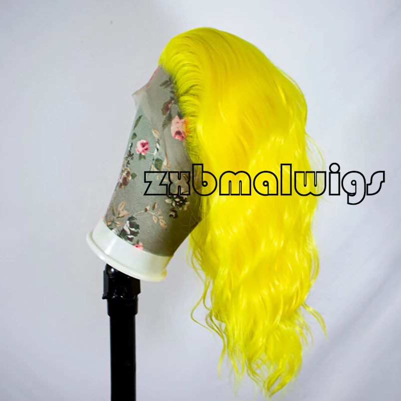 Preplucked Body Wave Yellow Bob Synthetic Hair Lace Frontal Wig For Women Glueless Fiber Hair Transparent Lace Wigs