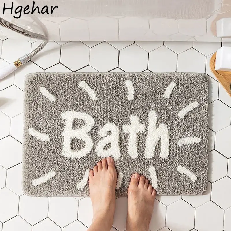 Imitation Cashmere Simple Bathroom Carpet Water Absorbent Non-slip Household Toilet Floor Mats Printed Plushy Soft Anti-dust