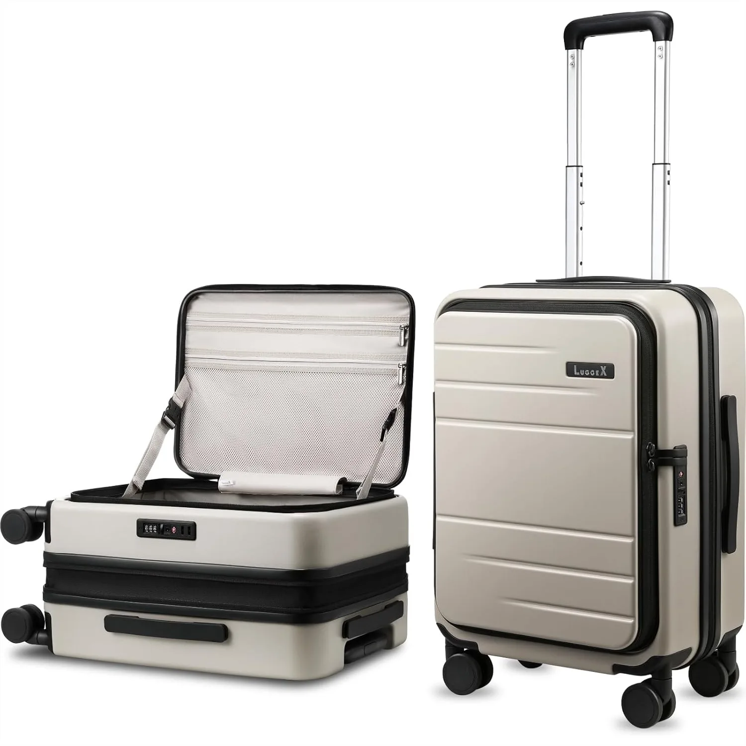 

Carry On Luggage Top Opening, Expandable Polycarbonate Hard Shell Suitcase with Wheels, 20 Inch 36L-41L Beige