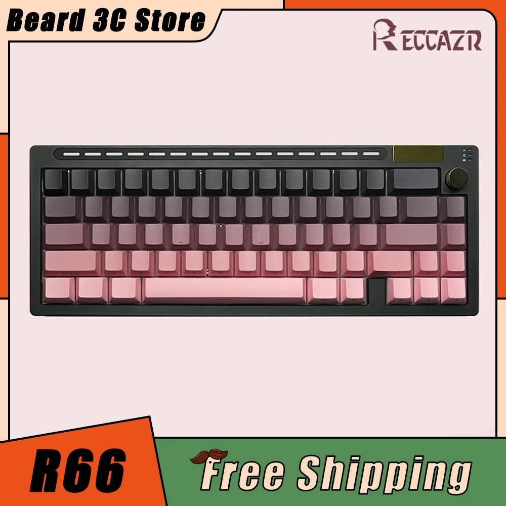 

RECCAZR R66 Mechanical Keyboard Multifunctional Knob Three Mode Wireless Gaming Keyboard RGB Hot Swap Pc Gamer Accessories Gifts