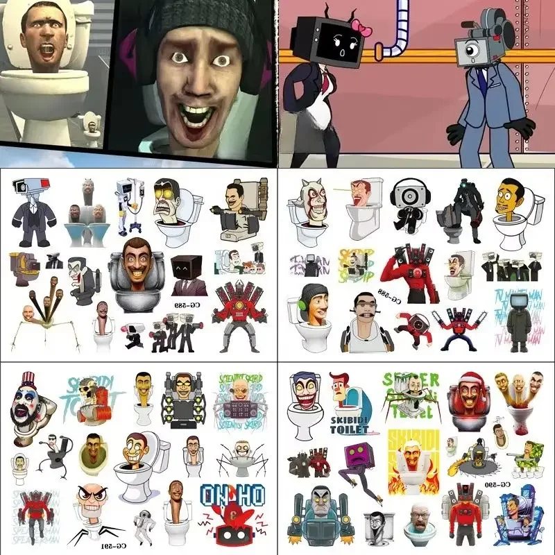 

Skibidi Toilet Tattoo Stickers Waterproof Sticker Anime Birthday Party Supplies Decoration for Kids Reward Toy Christmas Gift