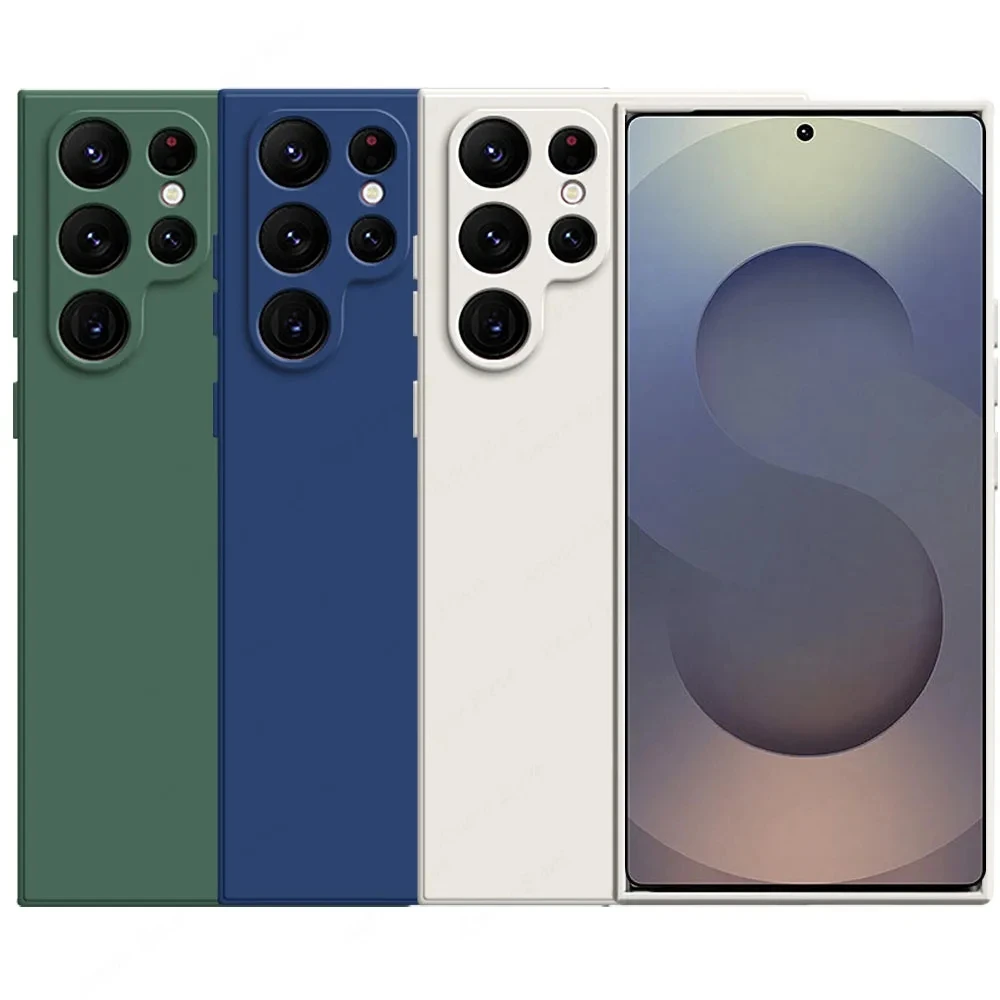 Coque de luxe en Silicone liquide, étui arrière Simple et souple pour Samsung Galaxy S21 S22 S23 S24 S25 Ultra S23 FE S25 Plus