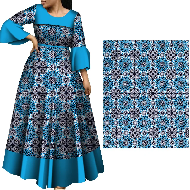 

Ankara African Prints Cotton Fabric Blue Patchwork Real Wax Dress Sewing Tissu Craft DIY Textile Material For Wedding 6Yards