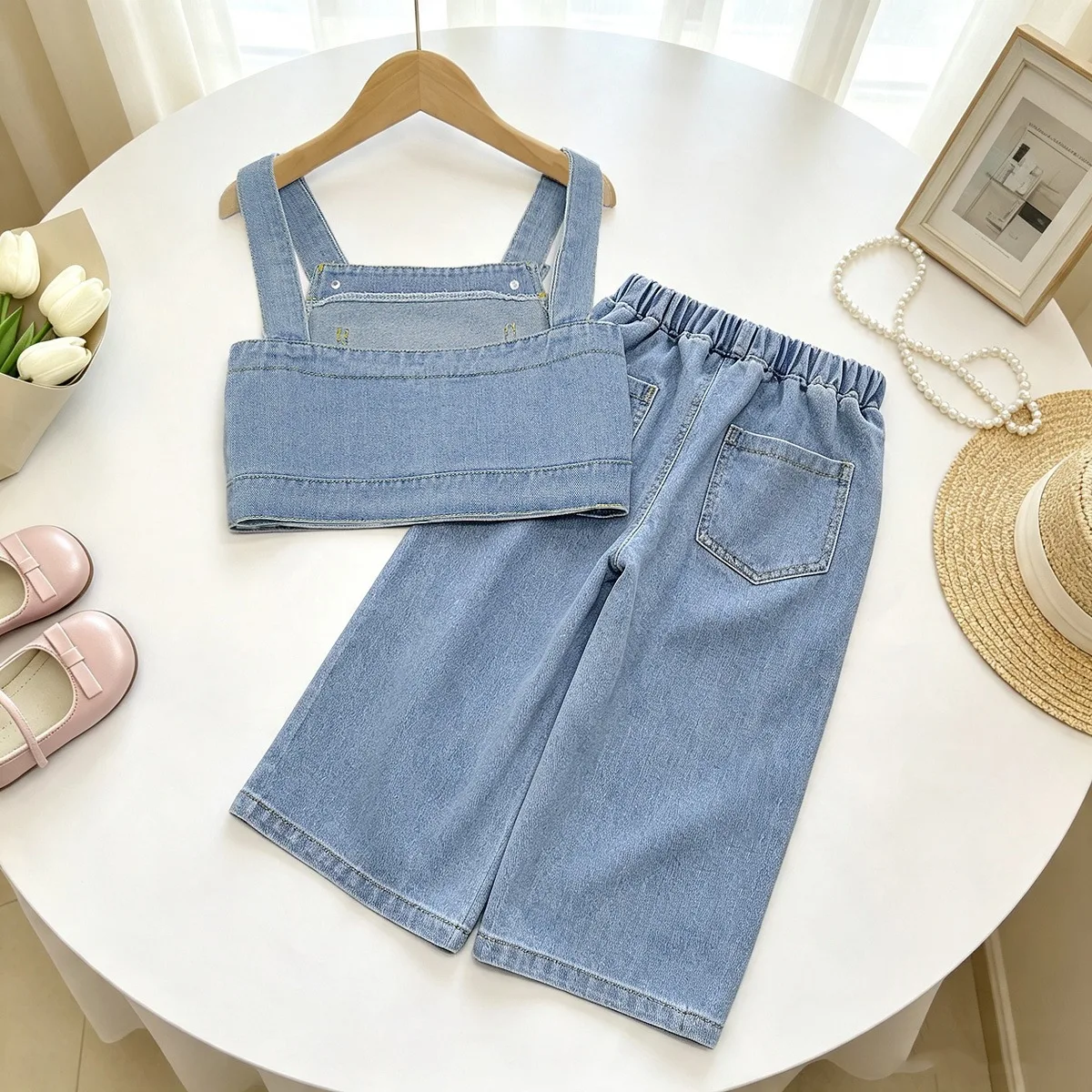 Girls Denim Clothes Sets Summer Children's Sleeveless Tops Vest Loose Pants For Baby Girl Fashion Suit Kids Jeans Costume 6 7Y
