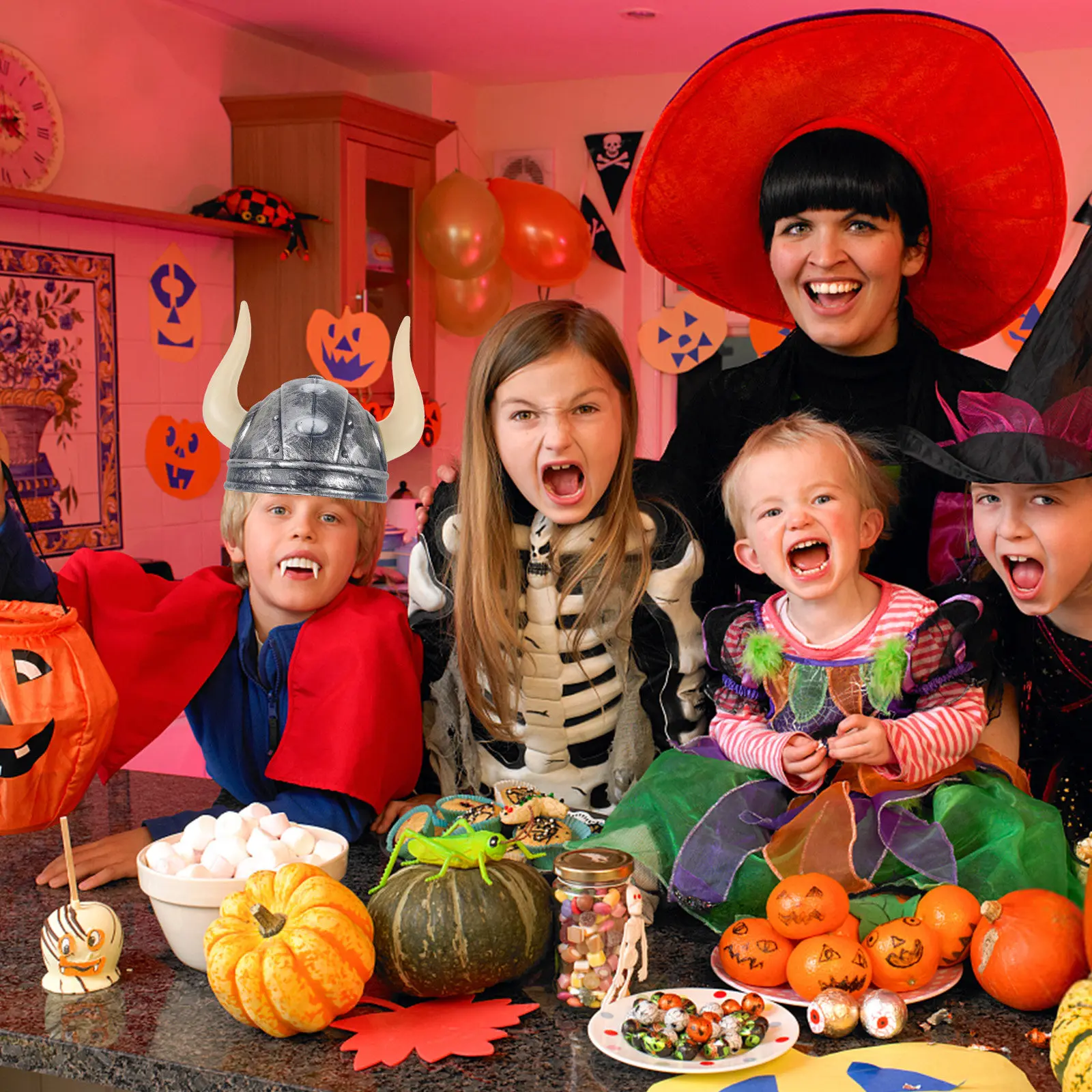 1 Piece Buffalo Horn Hat Comfortable Lightweight Viking Style Party Hat for Kids Halloween Costume and Family Photo Prop